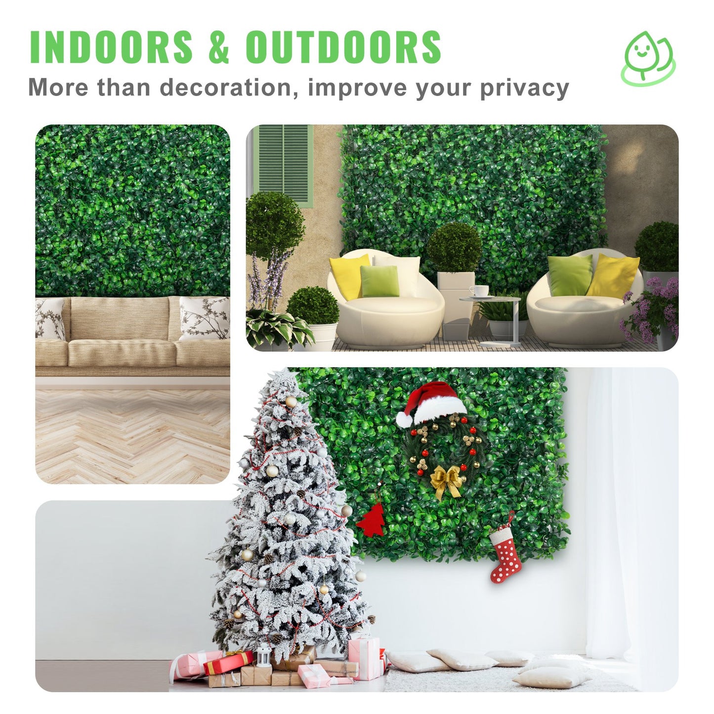 VEVOR Artificial Boxwood Panel UV 12pcs Boxwood Hedge Wall Panels Artificial Grass