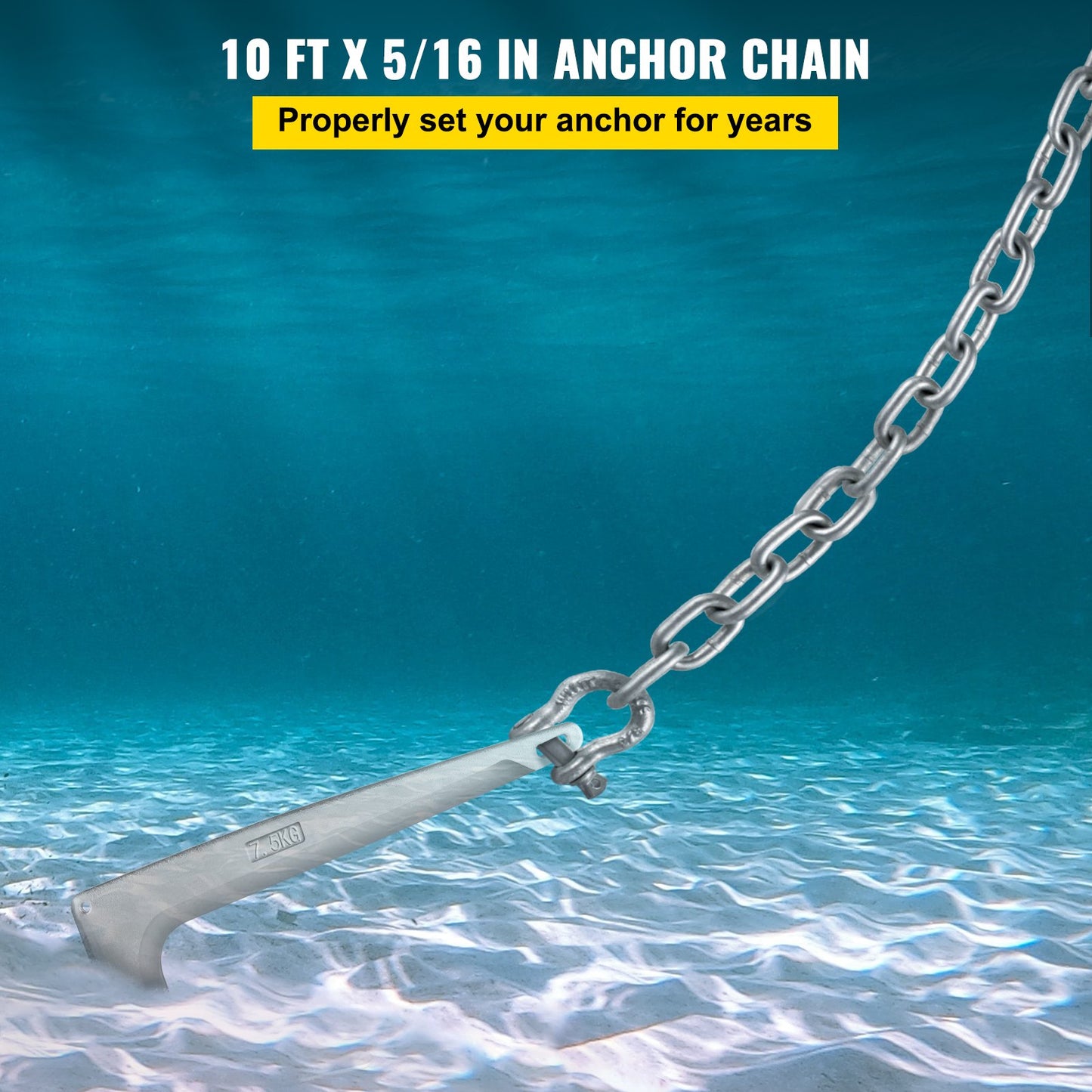 VEVOR Anchor Chain, 10\' x 5/16\" Galvanized Steel Chain, 3/8\" Anchor Chain Shackle,