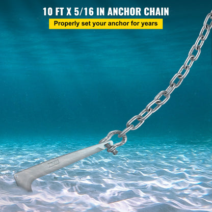 VEVOR Anchor Chain, 10\' x 5/16\" Galvanized Steel Chain, 3/8\" Anchor Chain Shackle,