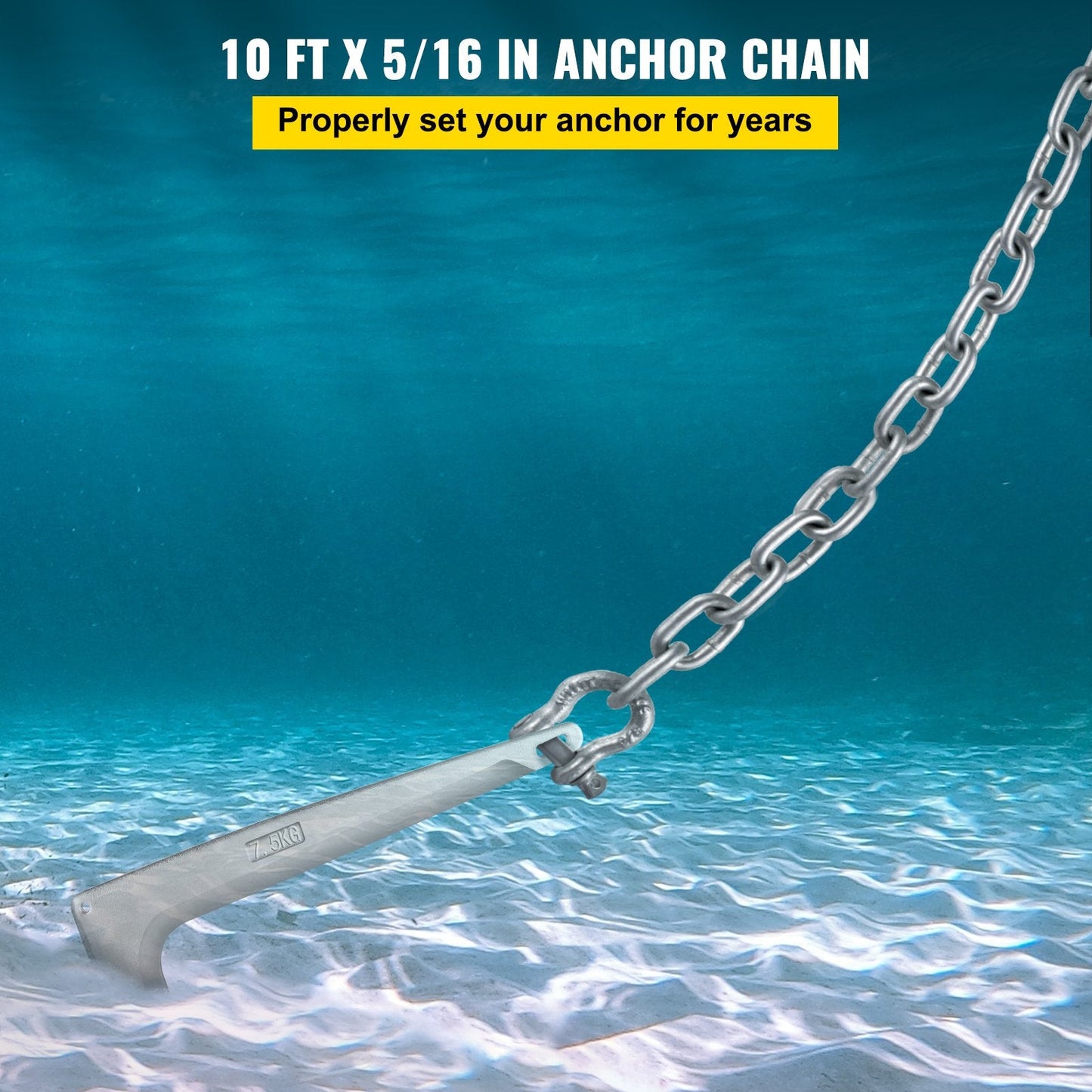 Galvanized Steel Anchor Chain 3 m x 7.9 mm with 9.5 mm Shackle for Boats
