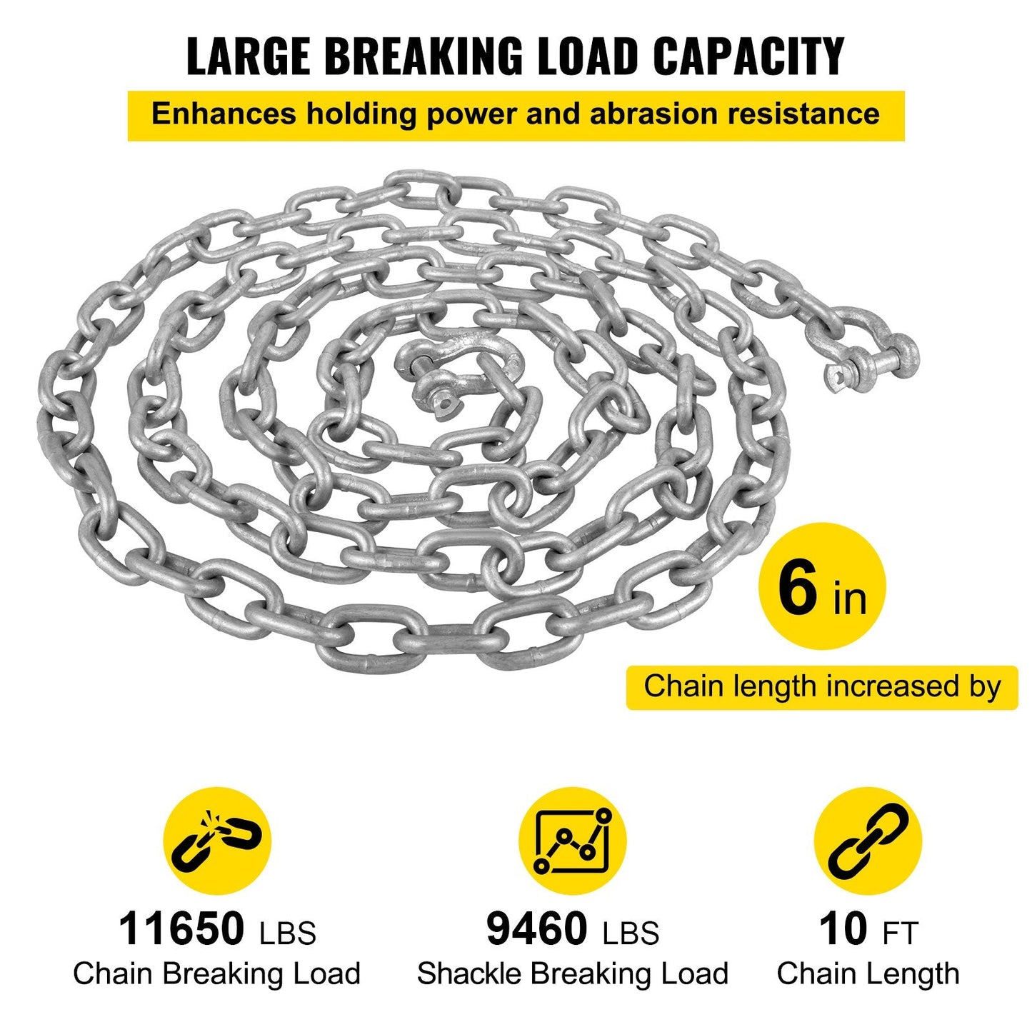 Galvanized Steel Anchor Chain 3 m x 7.9 mm with 9.5 mm Shackle for Boats
