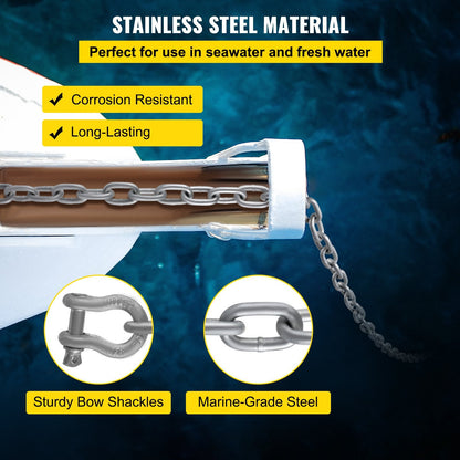 Galvanized Steel Anchor Chain 3 m x 7.9 mm with 9.5 mm Shackle for Boats
