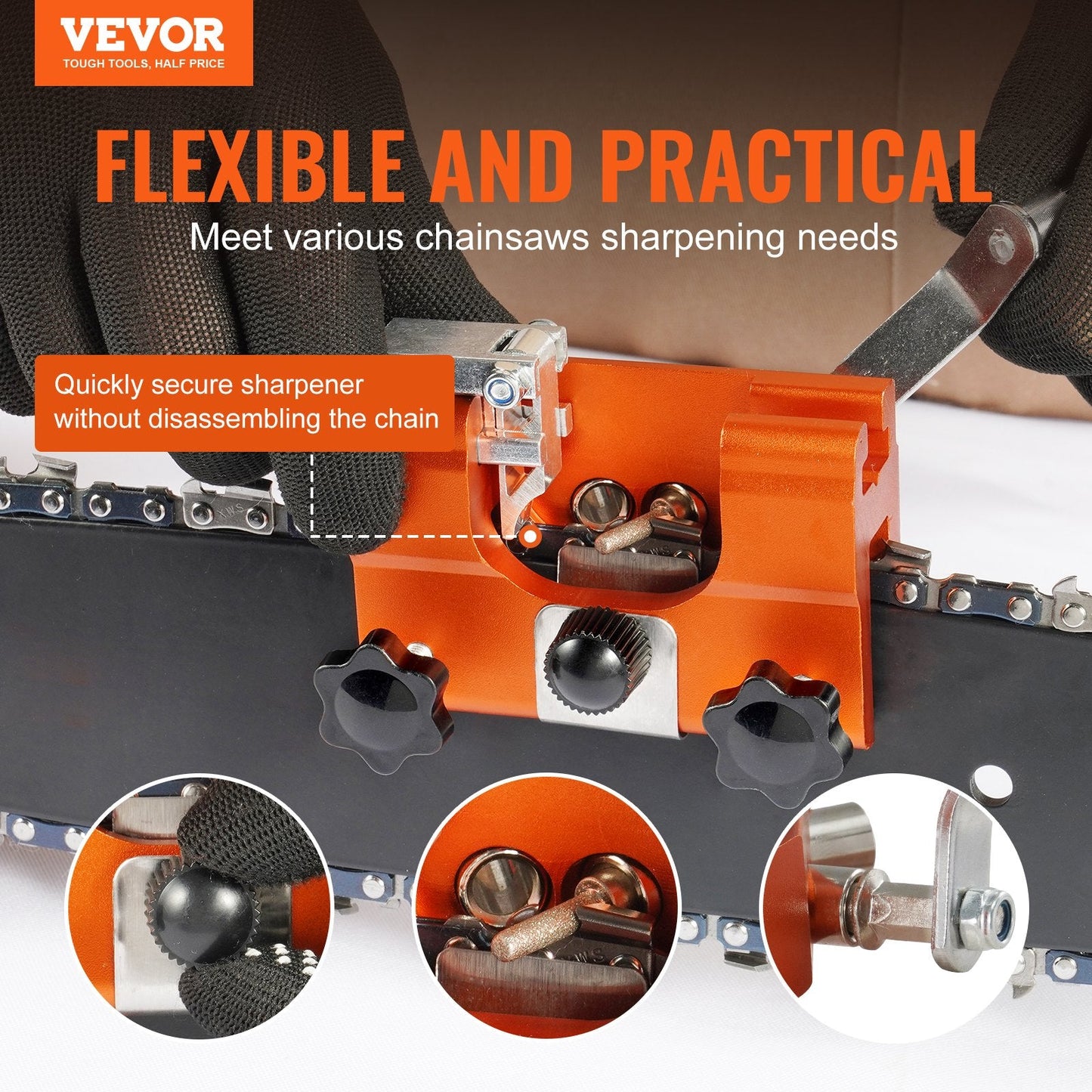 Hand Crank Chainsaw Chain Sharpener for 0.1-0.56 m Chains - Portable & Durable