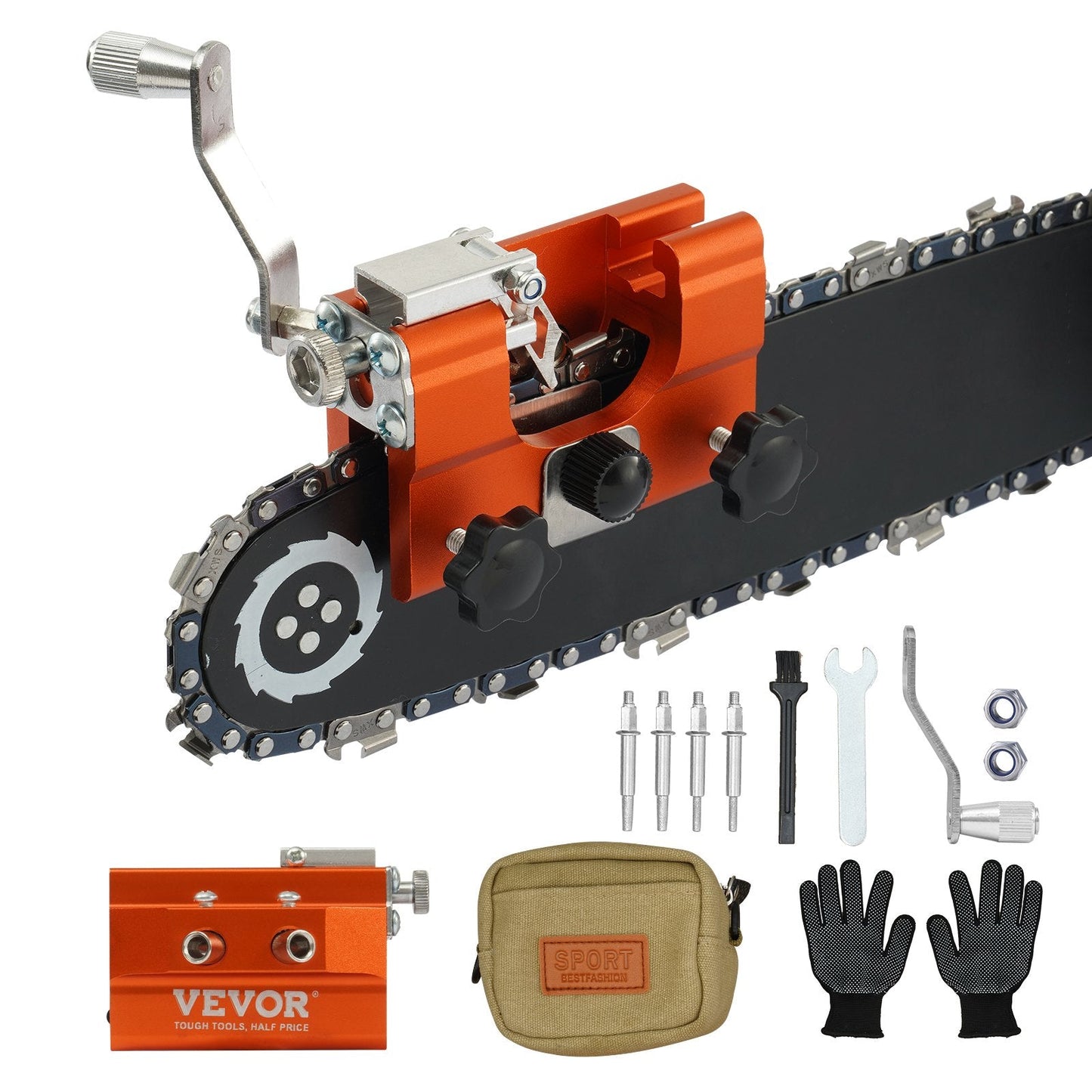 Hand Crank Chainsaw Chain Sharpener for 0.1-0.56 m Chains - Portable & Durable