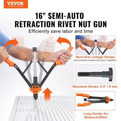 VEVOR Rivet Nut Tool, 16” Rivnut Tool Kit with 13PCS Metric and SAE Mandrels, 186PCS