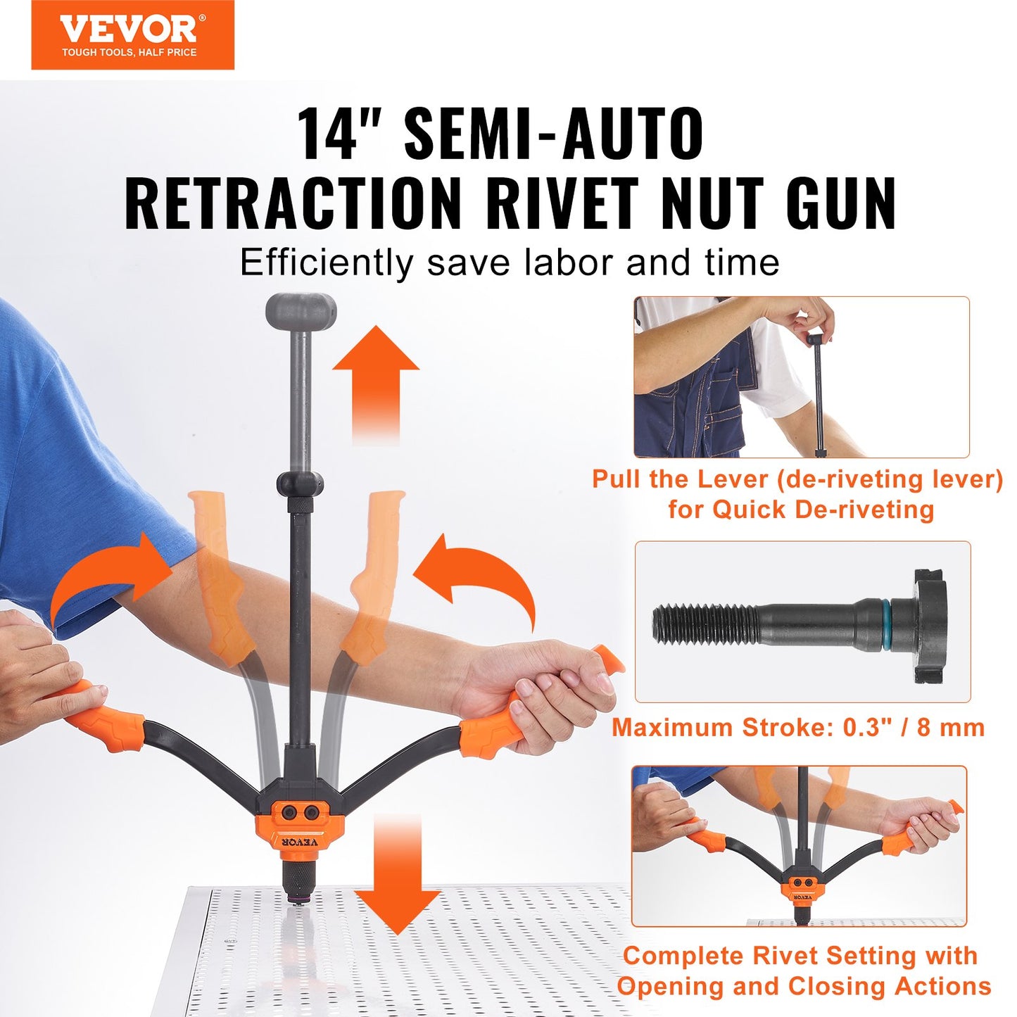 Rivet Nut Tool, 14 in Rivnut Tool Kit with 7 PCS Metric and SAE Mandrels, 70 PCS Assorted Rivet Nuts, 10-24, 1/4-20, M6, 5/16-18, M8, 3/8-16, M10, With Rugged Carrying Case, for DIY, Repairs