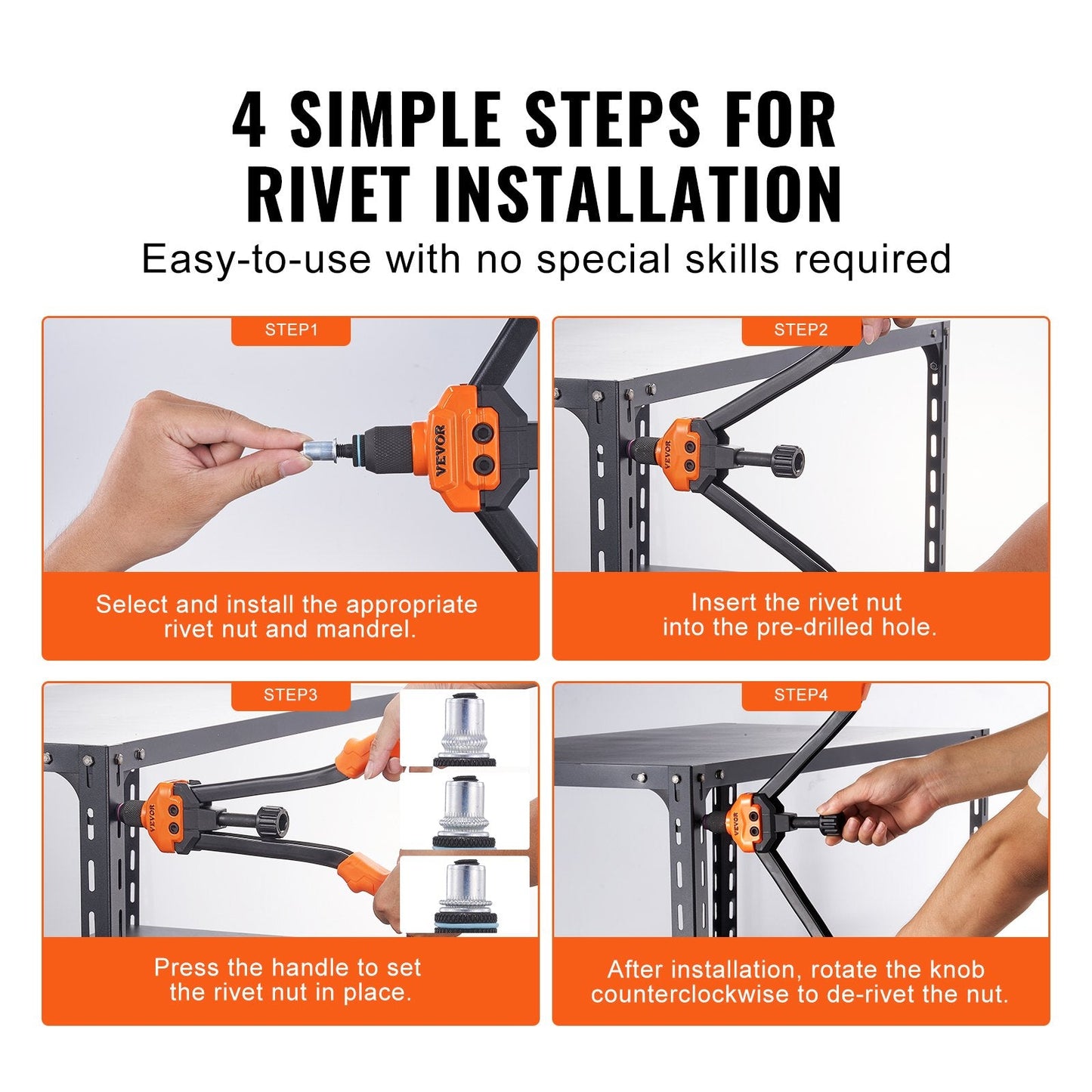 Professional 0.4m Rivet Nut Tool Kit with 13 Mandrels & 186 Nut Pieces