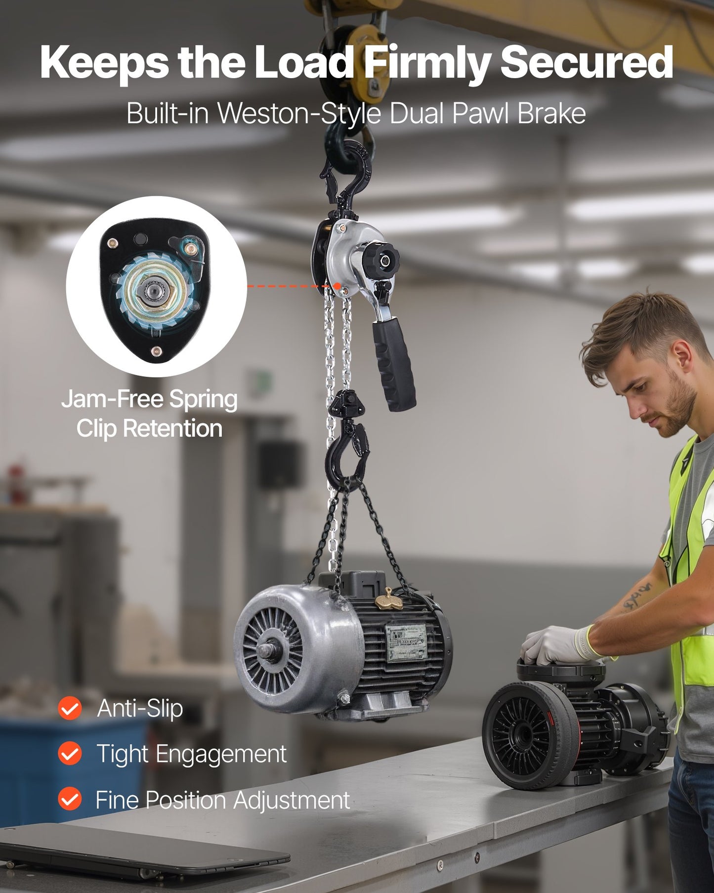 Manual Lever Chain Hoist, 1/2T 500KG Capacity Heavy Duty Come Along, 1.5M Lift G80 Alloy Steel Chain With Dual Pawl Mechanical Brake, 360° Rotating Hooks, for Warehouse Construction Garage