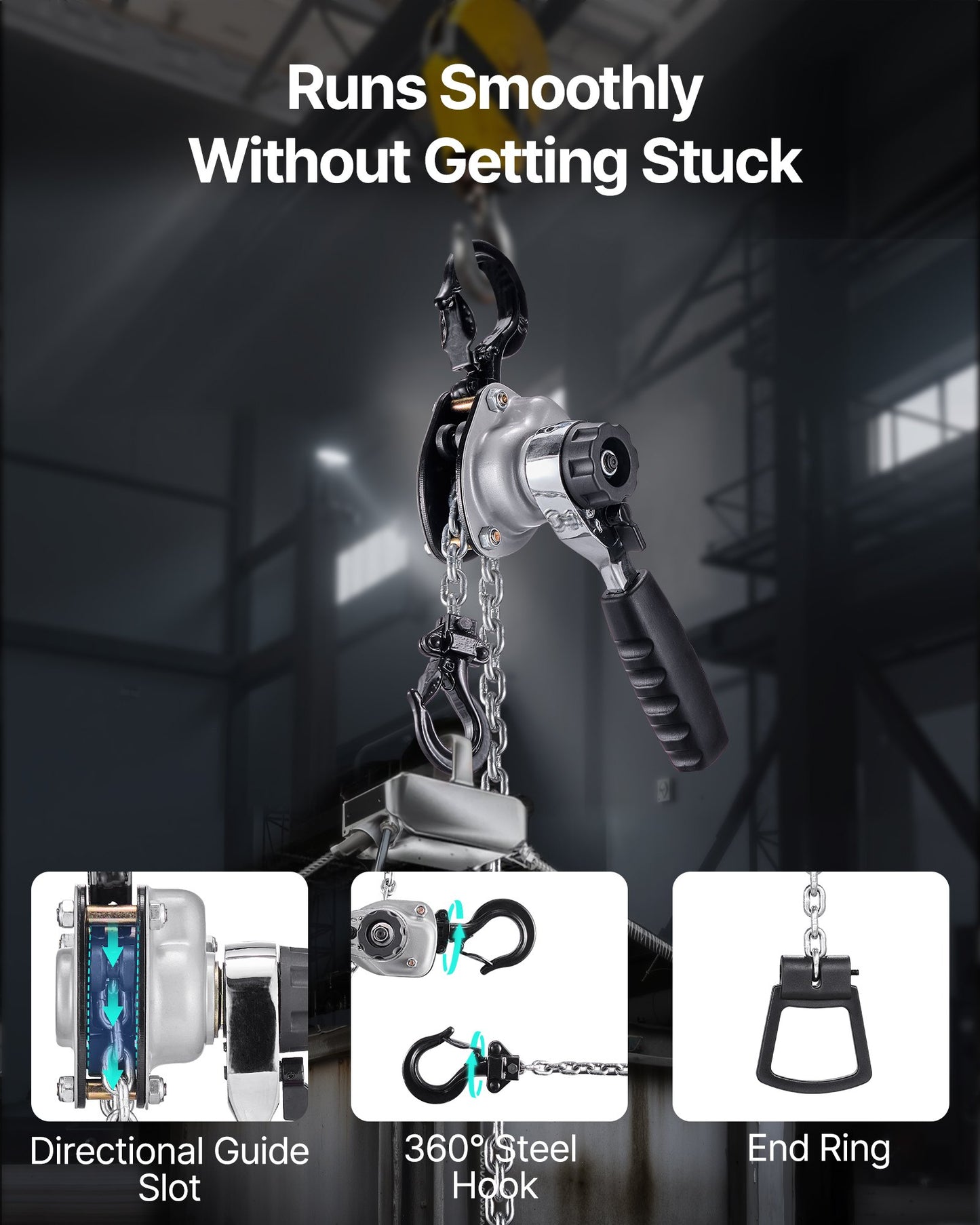 Manual Lever Chain Hoist, 1/2T 500KG Capacity Heavy Duty Come Along, 3M Lift G80 Alloy Steel Chain With Dual Pawl Mechanical Brake, 360° Rotating Hooks, for Warehouse Construction Garage