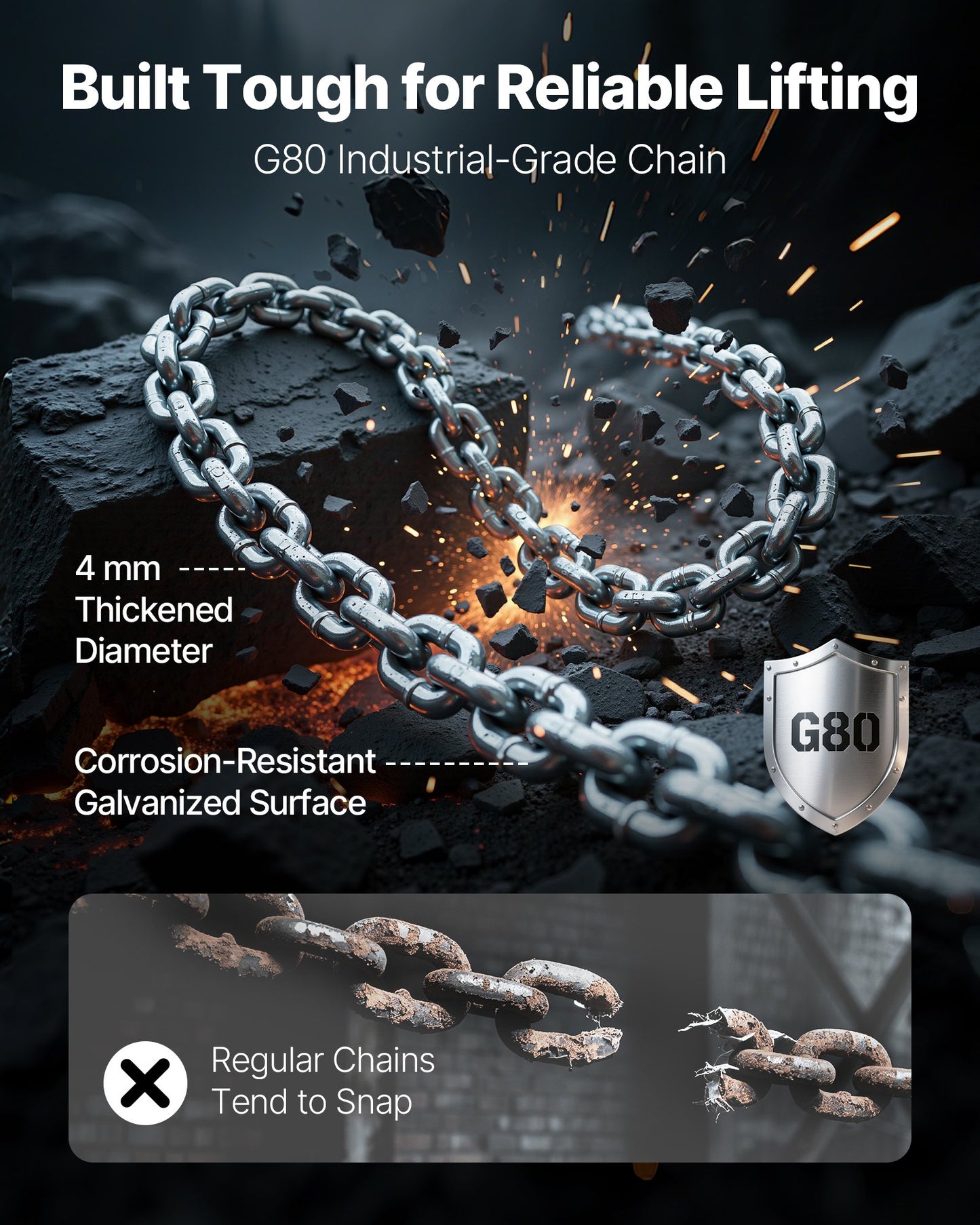 Manual Lever Chain Hoist, 1/4T 250KG Capacity Heavy Duty Come Along, 1.5M Lift G80 Alloy Steel Chain With Dual Pawl Mechanical Brake, 360° Rotating Hooks, for Warehouse Construction Garage