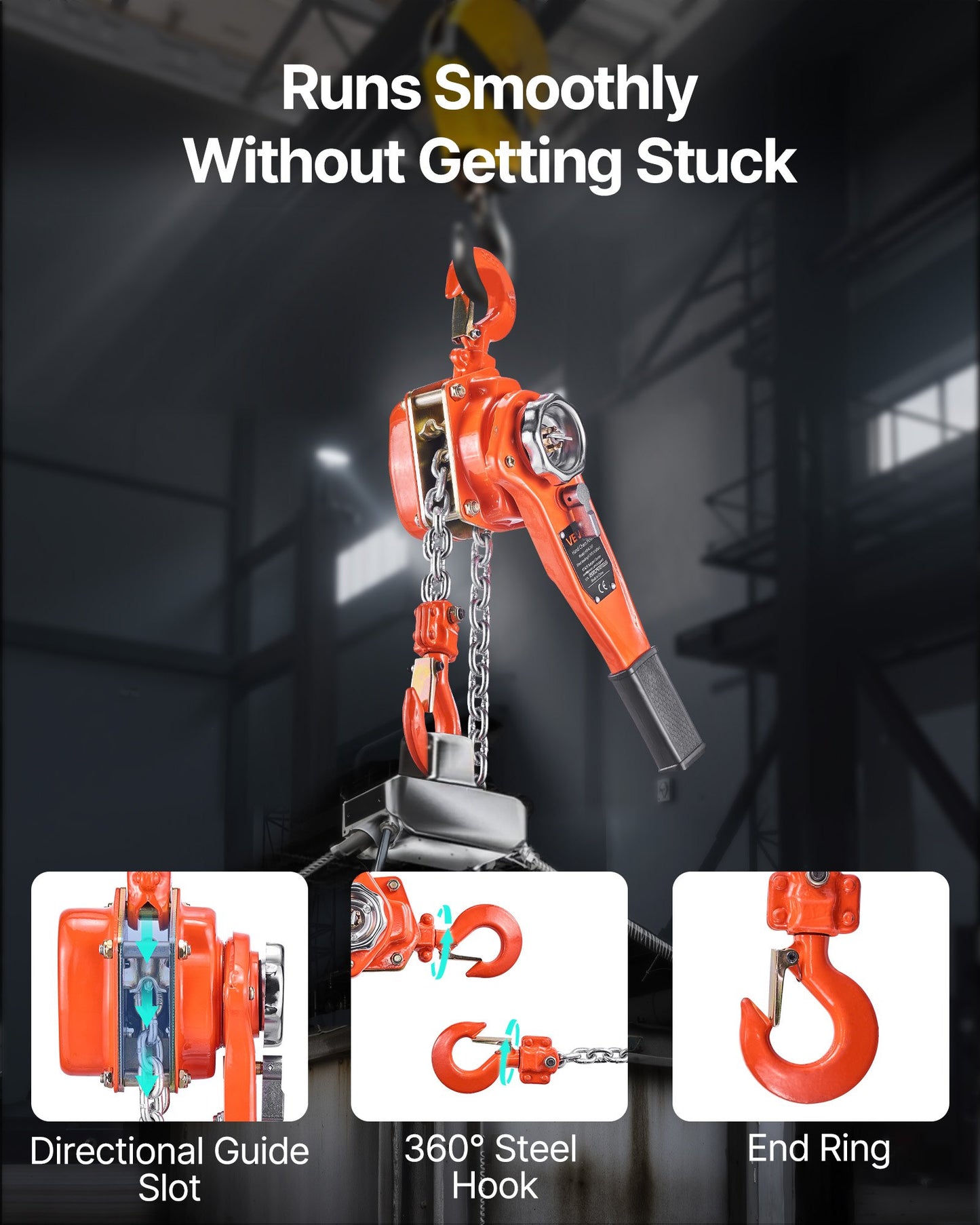 Manual Lever Chain Hoist, 3/4T 750KG Capacity Heavy Duty Come Along, 3M Lift G80 Alloy Steel Chain With Dual Pawl Mechanical Brake, 360° Rotating Hooks, for Warehouse Construction Garage