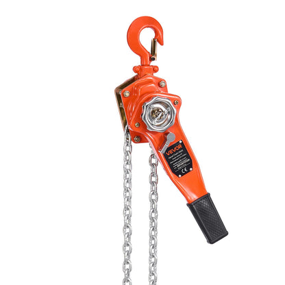 Manual Lever Chain Hoist, 3/4T 750KG Capacity Heavy Duty Come Along, 1.5M Lift G80 Alloy Steel Chain With Dual Pawl Mechanical Brake, 360° Rotating Hooks, for Warehouse Construction Garage
