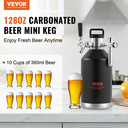 VEVOR Beer Growler Tap System, 4L Mini Keg, 304 Stainless Steel Pressurized Beer