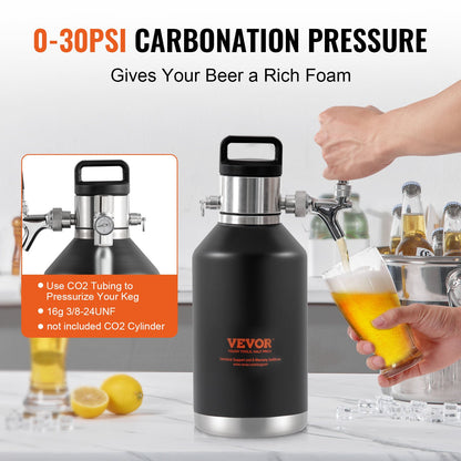 VEVOR Beer Growler Tap System, 4L Mini Keg, 304 Stainless Steel Pressurized Beer