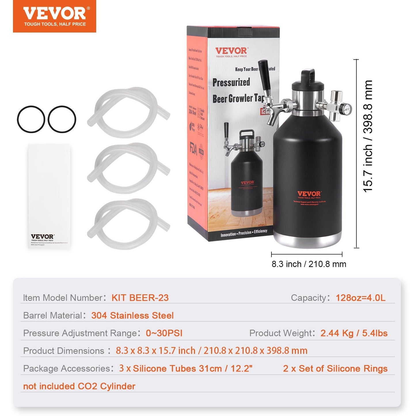 4L Mini Keg Tap System, Stainless Steel, CO2 Regulator, Leak-Proof for Homebrew