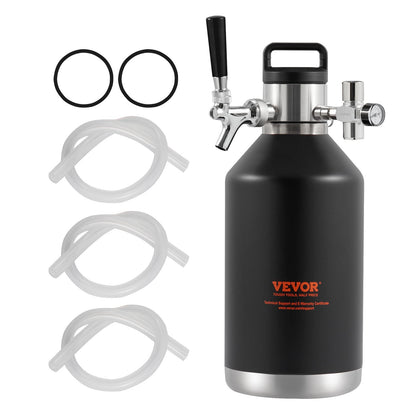 VEVOR Beer Growler Tap System, 4L Mini Keg, 304 Stainless Steel Pressurized Beer
