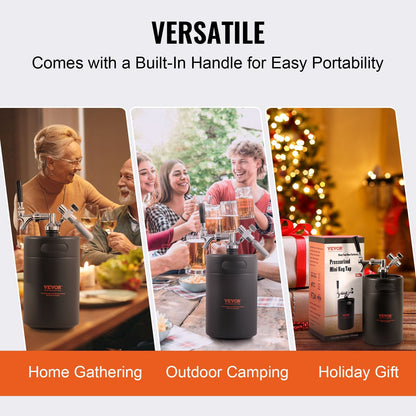 5L Mini Keg with Tap System, Stainless Steel, CO2 Regulator, Leak-Proof Design