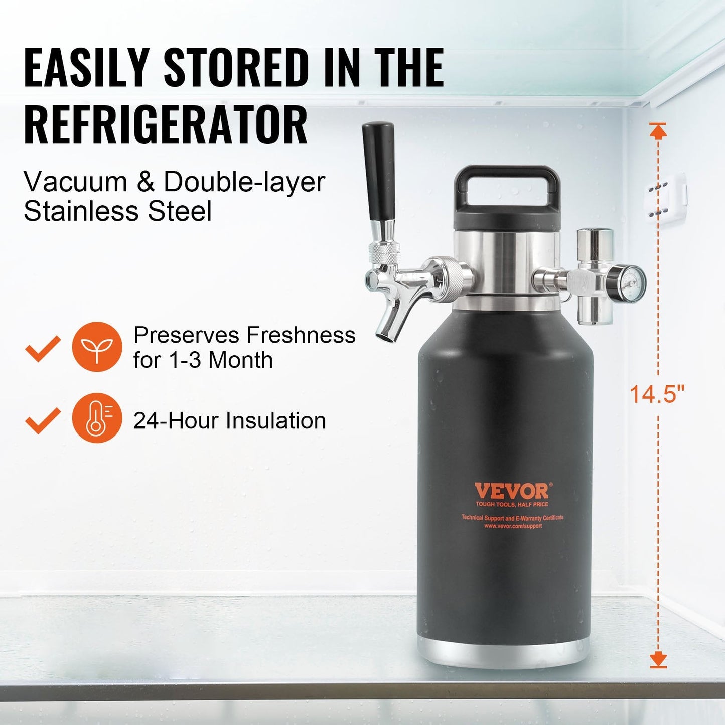 Mini Keg Beer Dispenser, 1.89L Stainless Steel Growler with CO2 Regulator