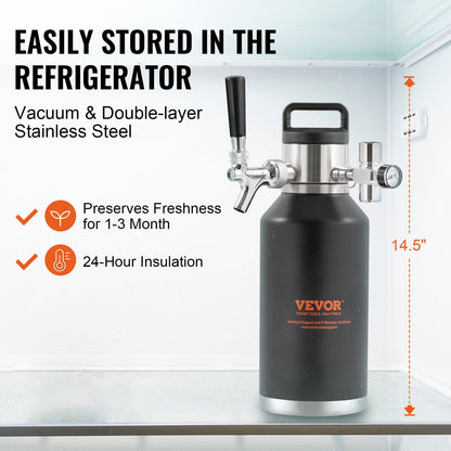 Mini Keg Beer Dispenser, 1.89L Stainless Steel Growler with CO2 Regulator