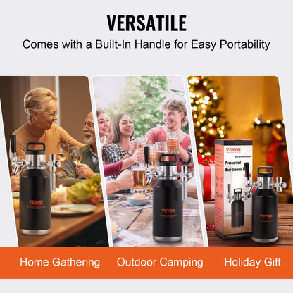 VEVOR Beer Growler Tap System, 64Oz 1.89L Mini Keg, 304 Stainless Steel Pressurized