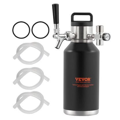 VEVOR Beer Growler Tap System, 64Oz 1.89L Mini Keg, 304 Stainless Steel Pressurized