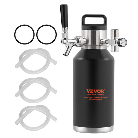 VEVOR Beer Growler Tap System, 64Oz 1.89L Mini Keg, 304 Stainless Steel Pressurized
