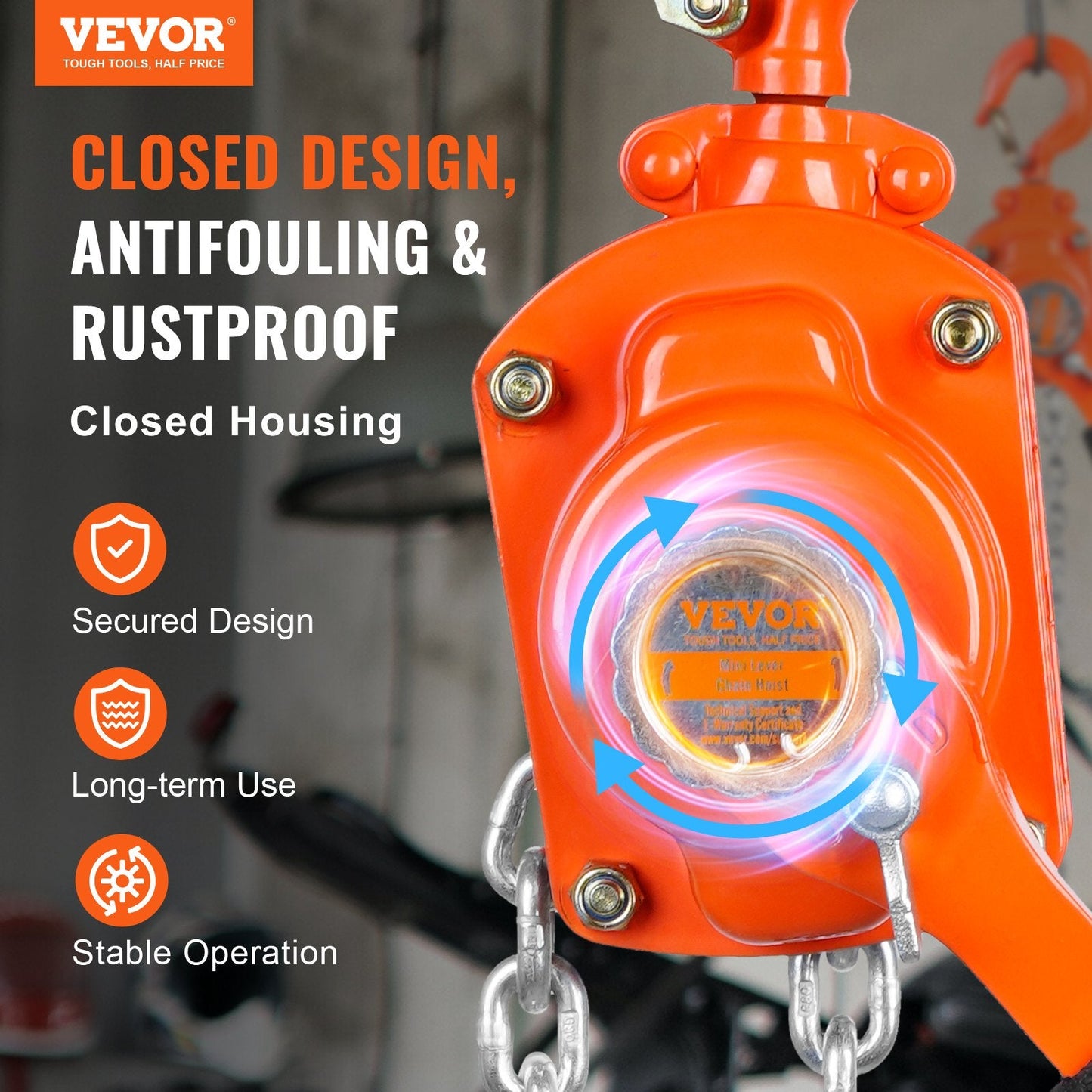 Manual Lever Chain Hoist, 0.5 Ton Capacity, 2.8m Lift, 360° Rotating Hook