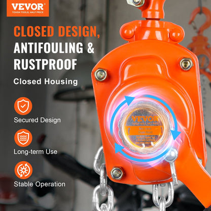 Manual Lever Chain Hoist, 0.5 Ton Capacity, 2.8m Lift, 360° Rotating Hook