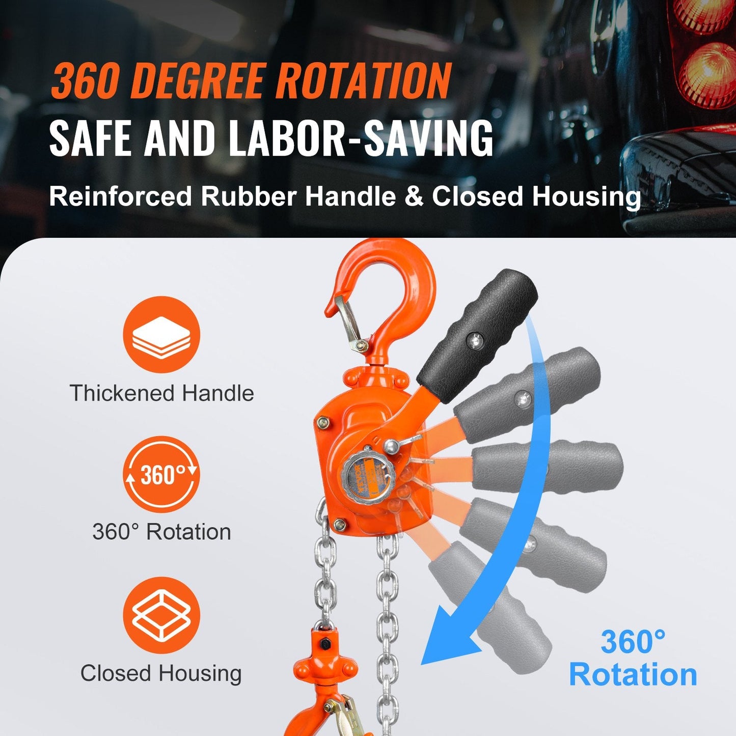 Manual Lever Chain Hoist, 0.5 Ton Capacity, 2.8m Lift, 360° Rotating Hook