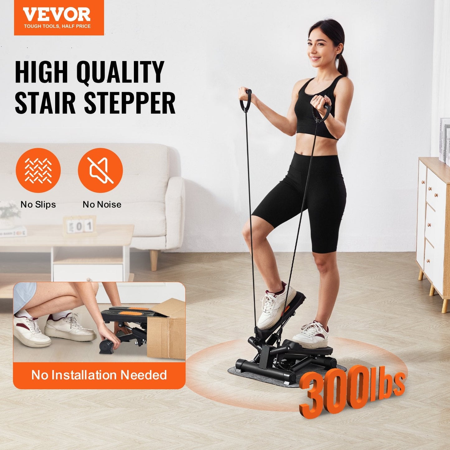 Compact Mini Stepper with Resistance Bands for Home Fitness - 150kg Capacity