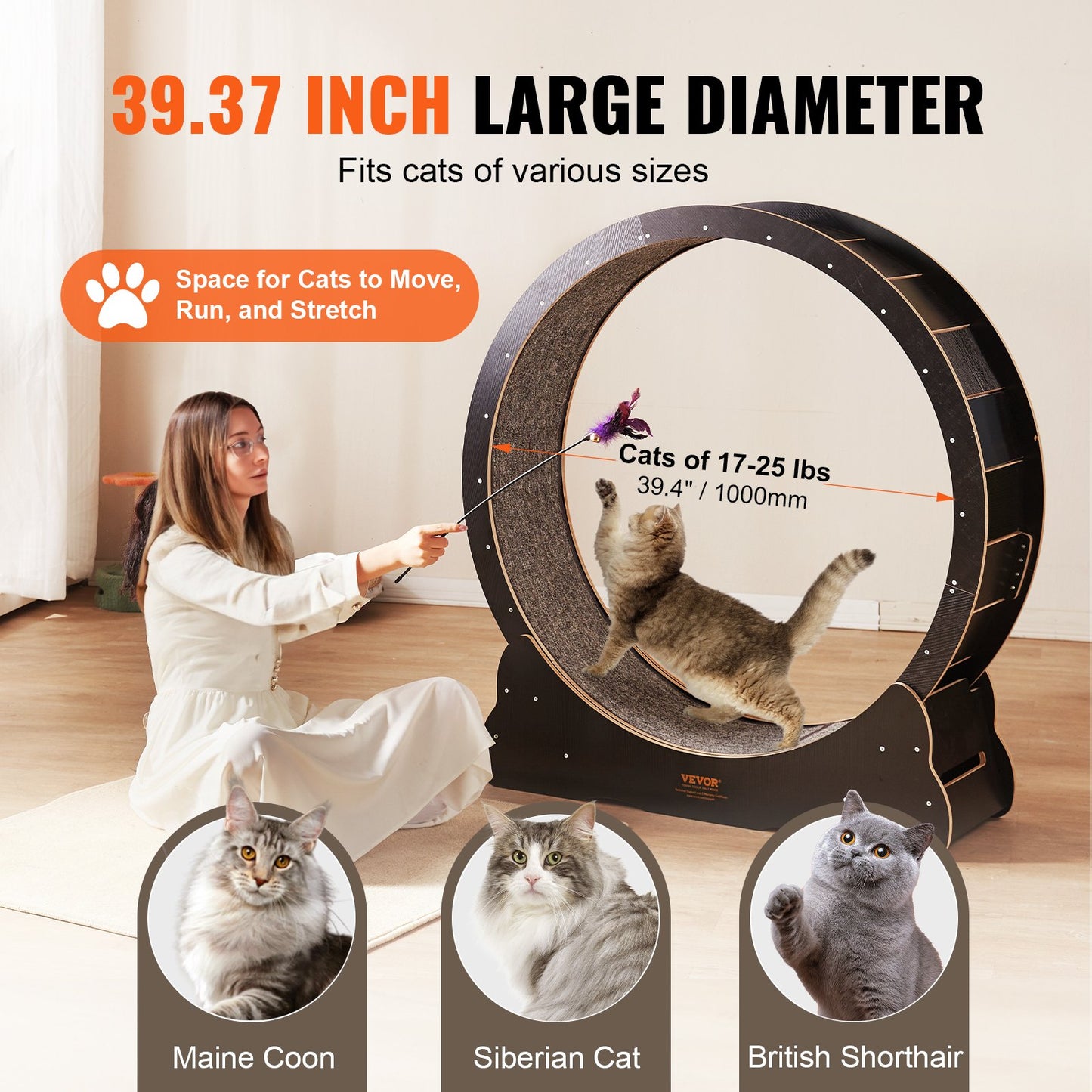 VEVOR Cat Exercise Wheel, Large Cat Treadmill Wheel for Indoor Cats, 43.3 inch Cat