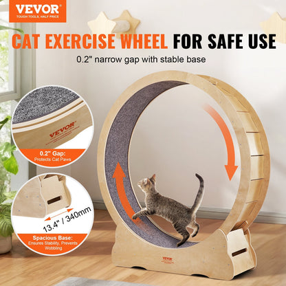 Indoor Cat Treadmill Wheel with Teaser and Detachable Carpet, 1.3m Diameter