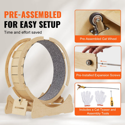 Indoor Cat Treadmill Wheel with Teaser and Detachable Carpet, 1.3m Diameter