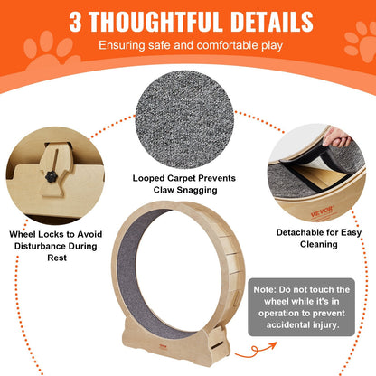 Indoor Cat Treadmill Wheel with Teaser and Detachable Carpet, 1.3m Diameter