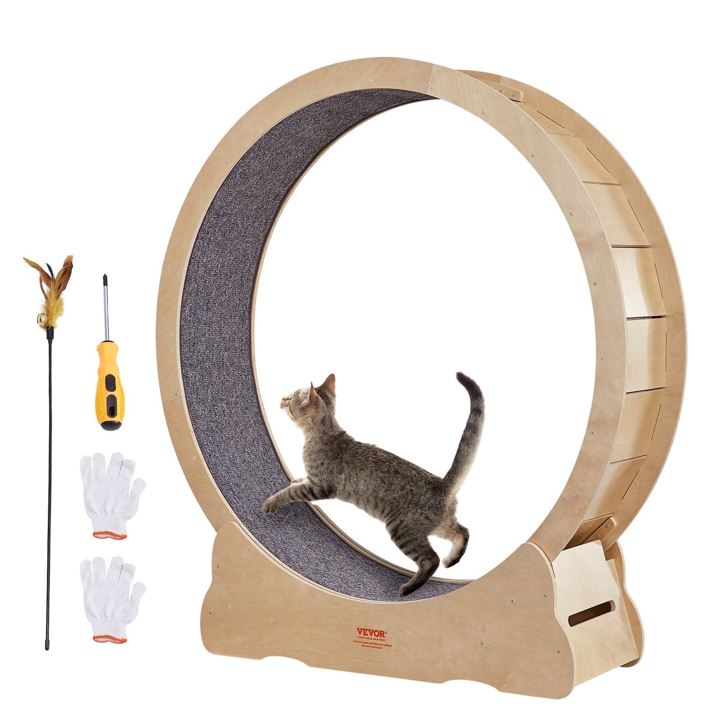 Indoor Cat Treadmill Wheel with Teaser and Detachable Carpet, 1.3m Diameter