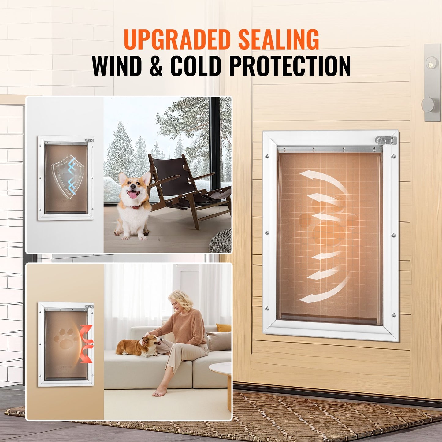 VEVOR Pet Door for Door with Lock and Magnetic Flap System Aluminum Frame Large