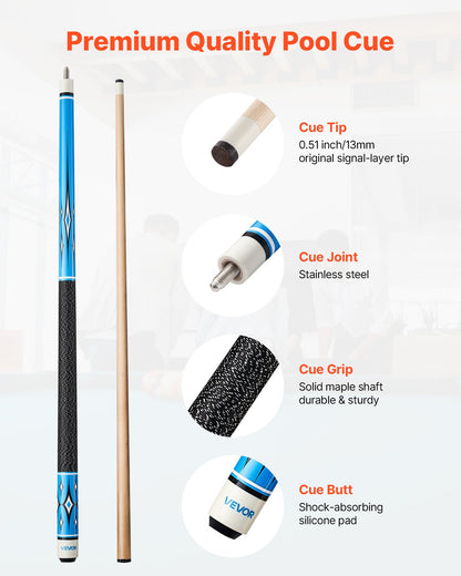 Pool Cue, 4 Pieces Pool Stick, 1473.2mm Canadian Maple Wood Billiard Pools Stick with ABS Connection Ring, Cues Sticks for Professional Pool Table, Bar, Home, Office, 510g, 538g, 566g, 595g