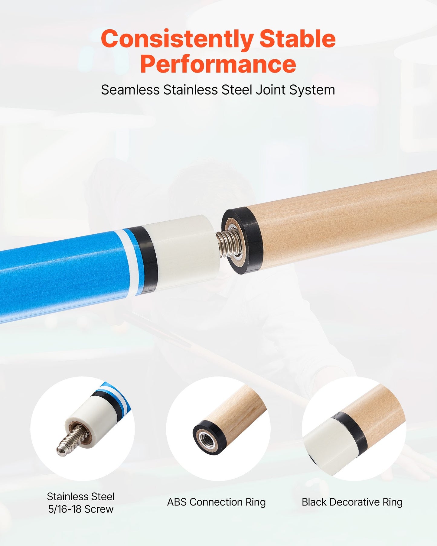Pool Cue, 4 Pieces Pool Stick, 1473.2mm Canadian Maple Wood Billiard Pools Stick with ABS Connection Ring, Cues Sticks for Professional Pool Table, Bar, Home, Office, 510g, 538g, 566g, 595g