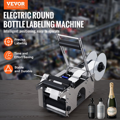 VEVOR MT-50 Semi-Automatic Round Bottle Labeling Machine, Adjustable Bottle Labeler