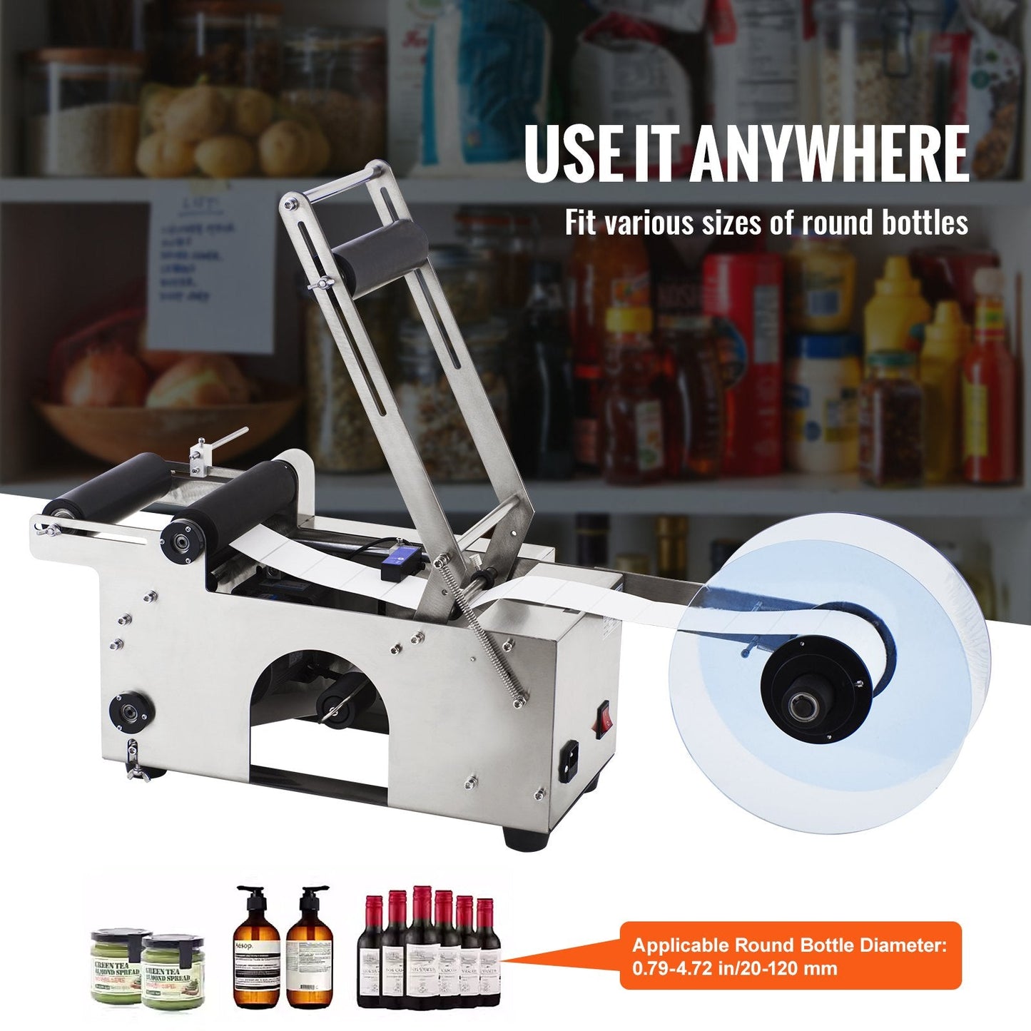 Semi-Automatic Round Bottle Labeling Machine, Adjustable, 17.75 kg, 0.875 m