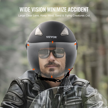 Motorcycle Helmet, 3/4-Face, Smart Street ABS & High Density Helmet with Bluetooth Communications & Interchangeable Lens, DOT Approved Comfortable Motocross Helmet, Fit for Youth & Adults