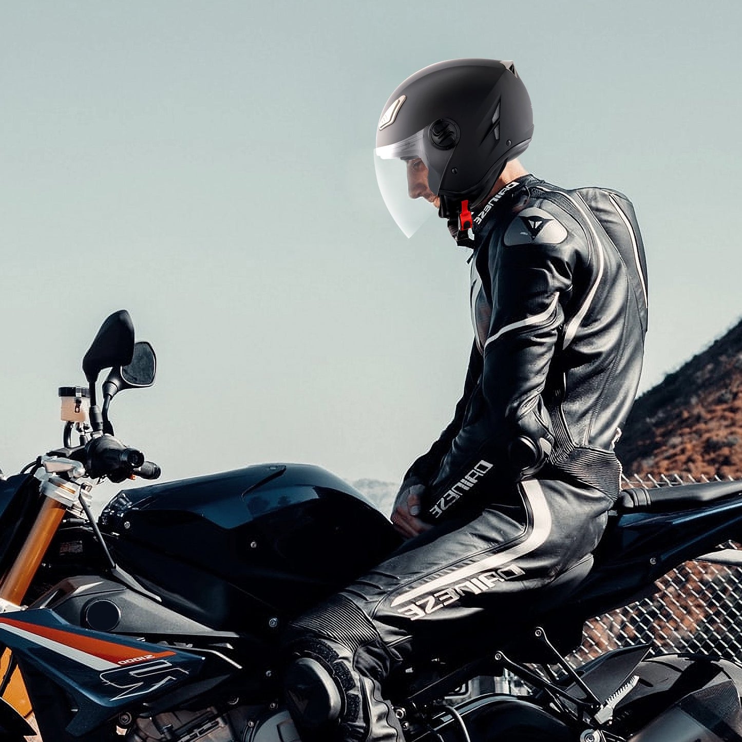 Motorcycle Helmet, 3/4-Face, Smart Street ABS & High Density Helmet with Bluetooth Communications & Interchangeable Lens, DOT Approved Comfortable Motocross Helmet, Fit for Youth & Adults