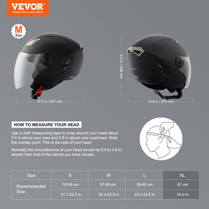 Motorcycle Helmet, 3/4-Face, Smart Street ABS & High Density Helmet with Interchangeable Lens, DOT Approved Comfortable Motocross Helmet, Fit for Youth & Adults