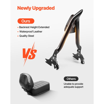 VEVOR Motorcycle Backrest Sissy Bar for Harley-Davidson Touring Models 685mm