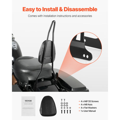 VEVOR Motorcycle Backrest Sissy Bar for Harley-Davidson Dyna