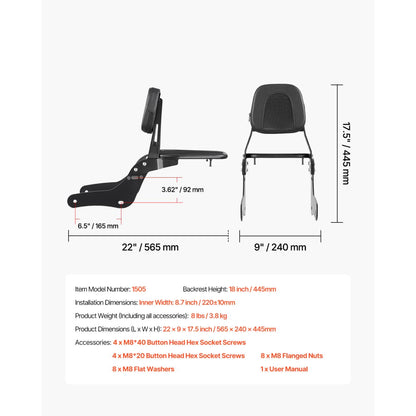 VEVOR Motorcycle Backrest Sissy Bar with Luggage Rack for Honda Rebel 2017-2022