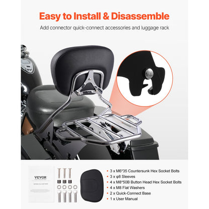 VEVOR Motorcycle Backrest Sissy Bar with Luggage Rack Harley-Davidson Touring