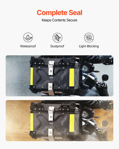 VEVOR 55L Motorcycle Top Case Universal Motorbike Tail Box with Leather Lining