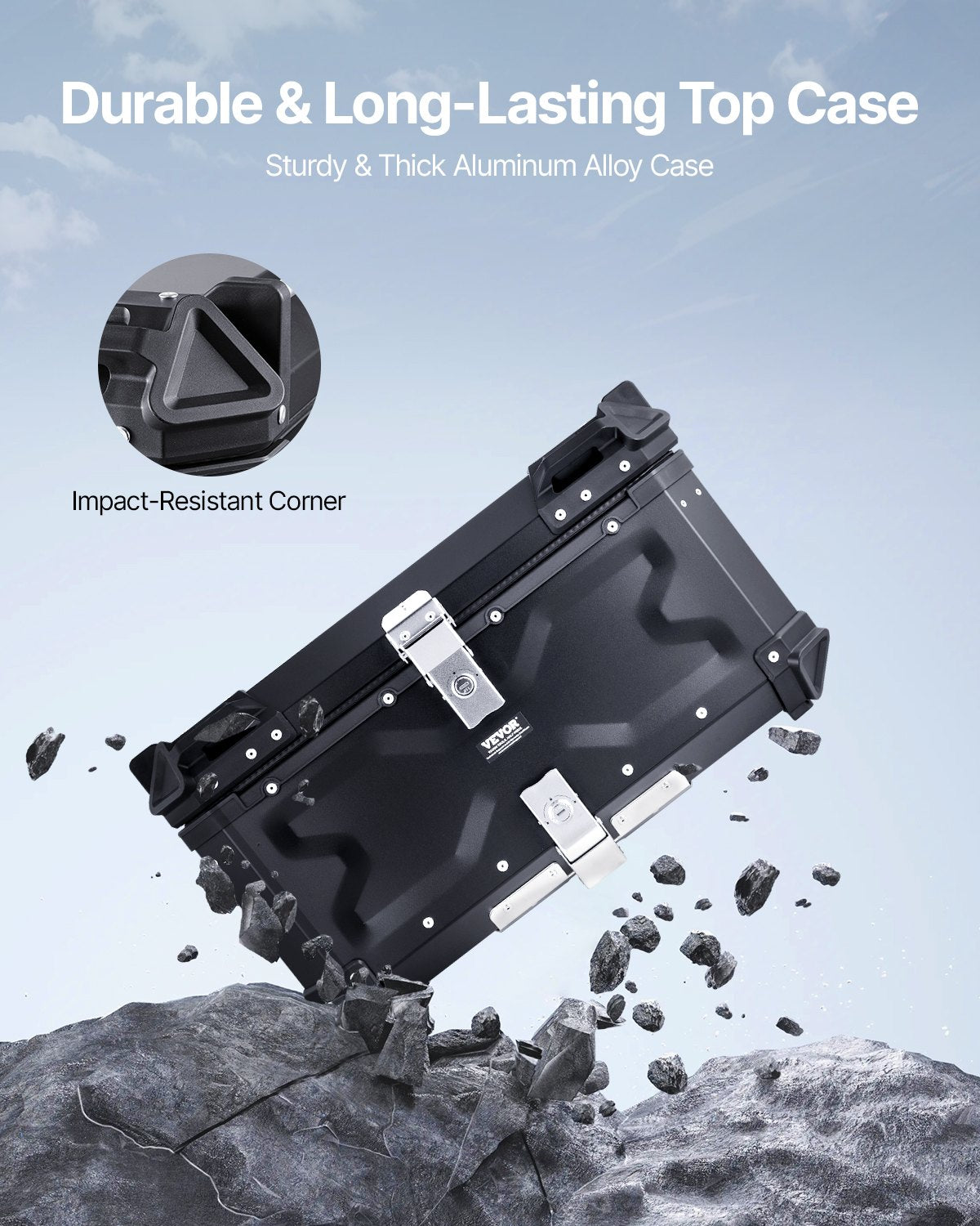 VEVOR 65L Motorcycle Top Case Universal Motorbike Tail Box with Leather Lining