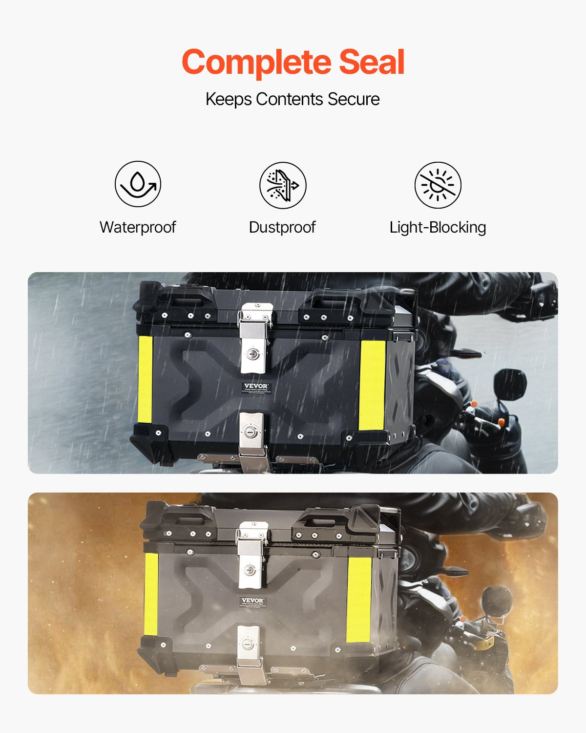 VEVOR 65L Motorcycle Top Case Universal Motorbike Tail Box with Leather Lining